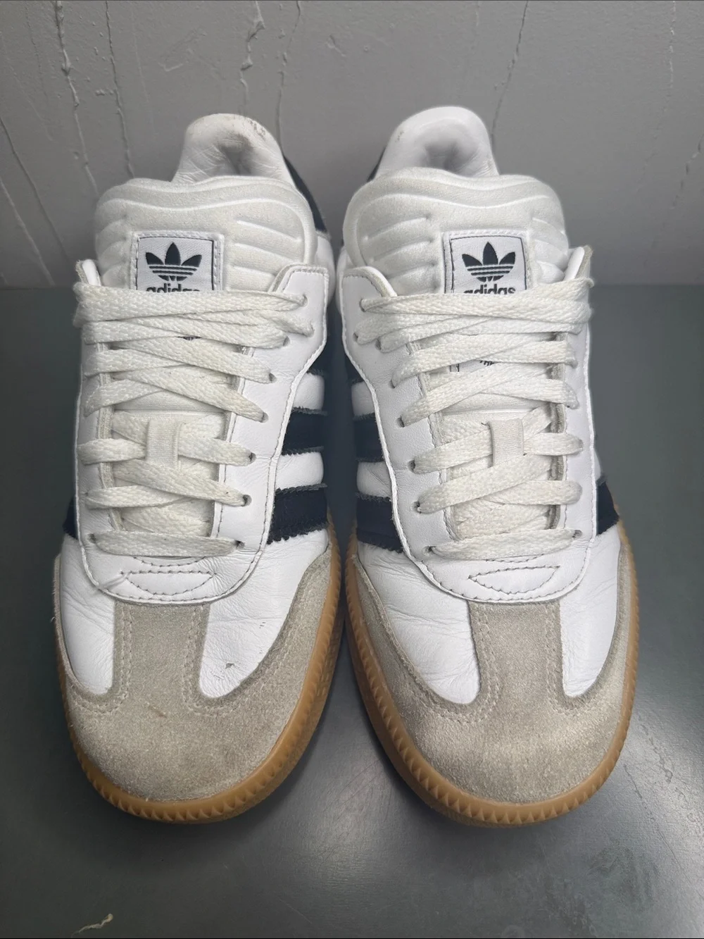 adidas White & Black Leather Sneakers with Gum Outsole